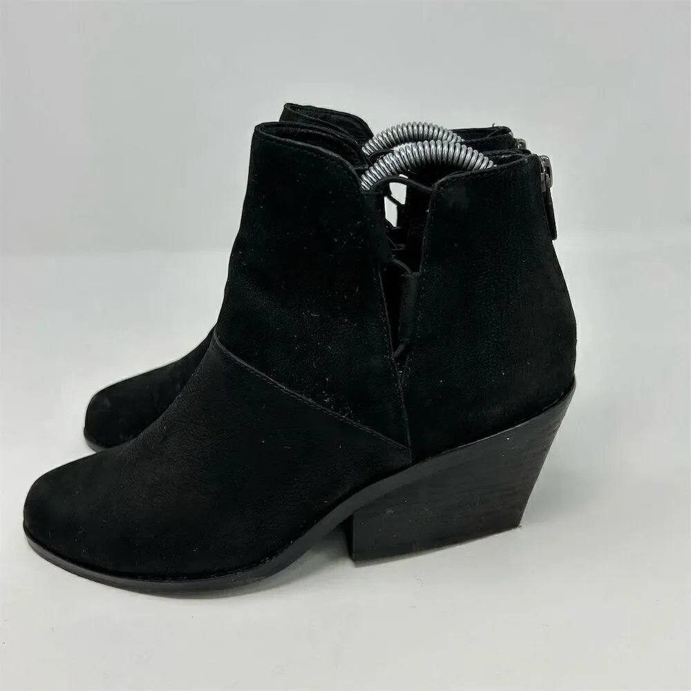 Eileen Fisher Black Leather Ankle Booties Size 7.5 Casual Back Zip Closure